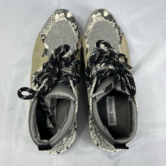 NEW Steve Madden Women's Cliff Sneakers Size 9 Silver Snakeskin Shoes - Picture 8 of 9